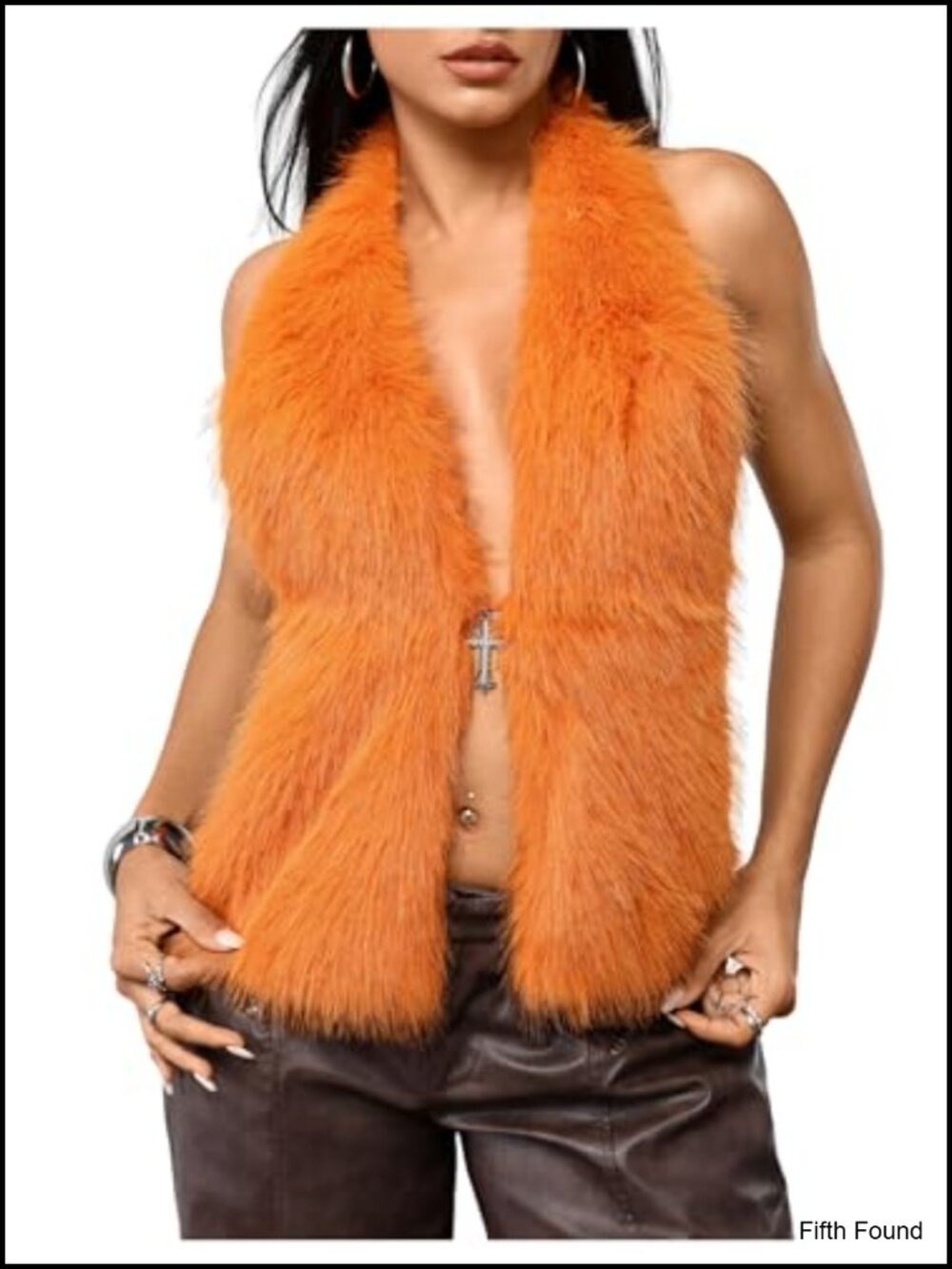 Faux Fur Halter Tank Top Sleeveless Tie Backless Fuzzy Vest